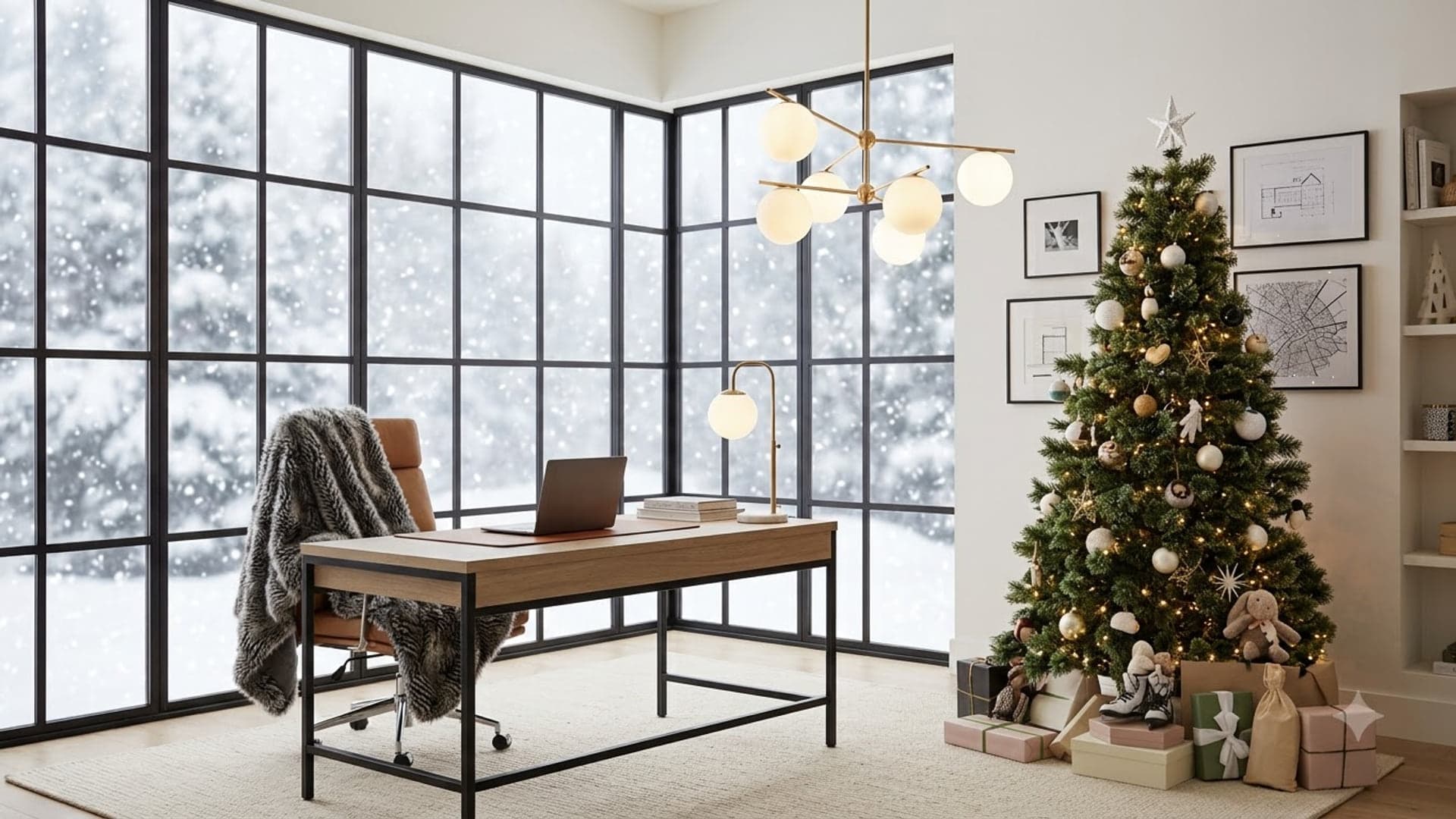 Snowy Christmas Office — funny virtual background for Teams, Zoom and Google Meet