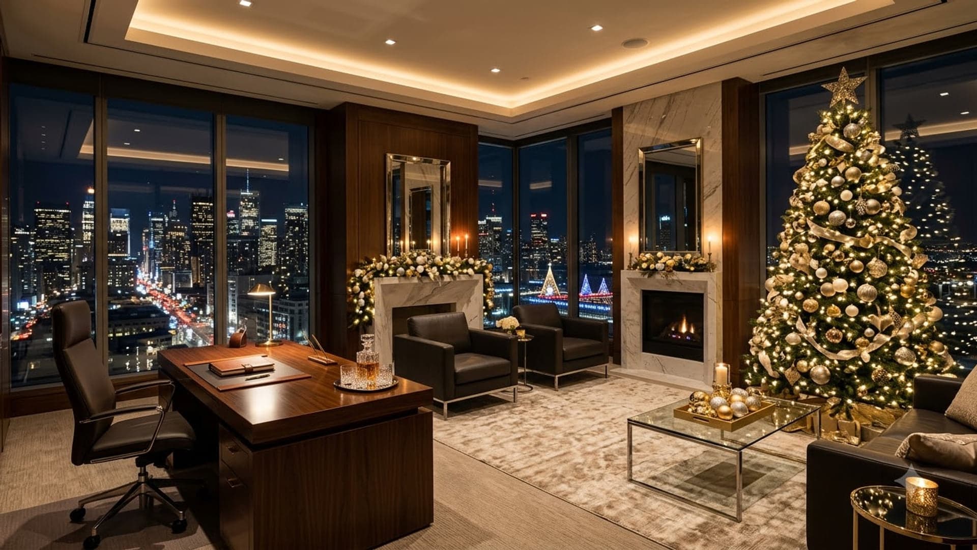Executive Office With Holiday — funny virtual background for Teams, Zoom and Google Meet