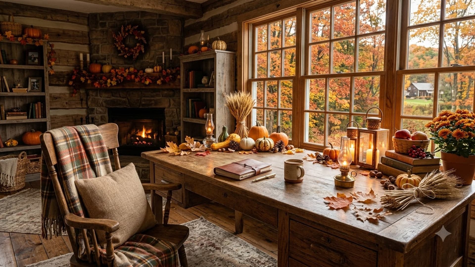 Rustic Thanksgiving Workspace — funny virtual background for Teams, Zoom and Google Meet
