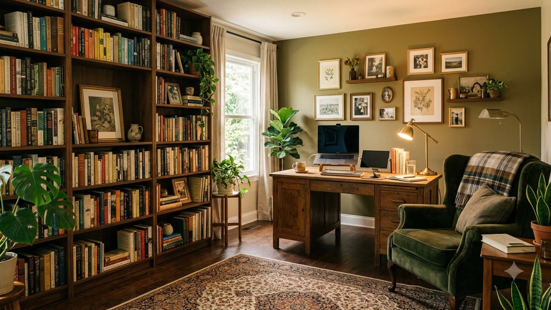 Cozy Home Office With Bookshelf — funny virtual background for Teams, Zoom and Google Meet