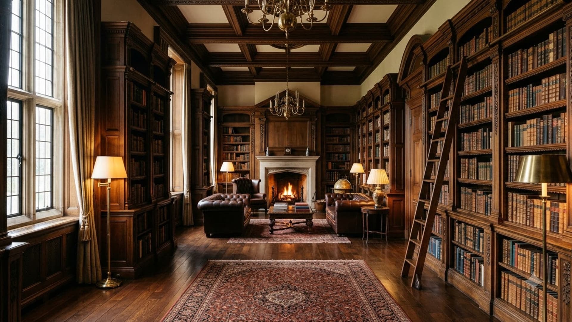 Luxury Library With Wooden — funny virtual background for Teams, Zoom and Google Meet