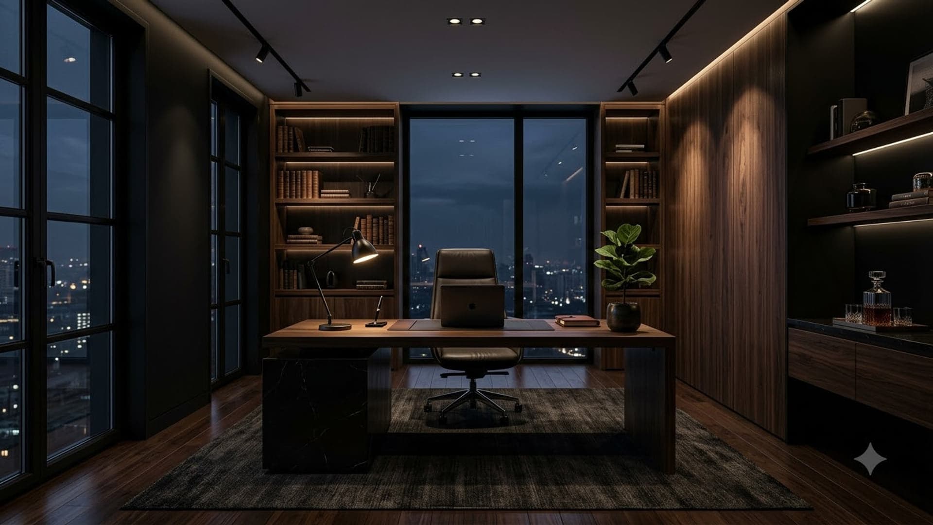 Dark Luxury Office Interior — funny virtual background for Teams, Zoom and Google Meet