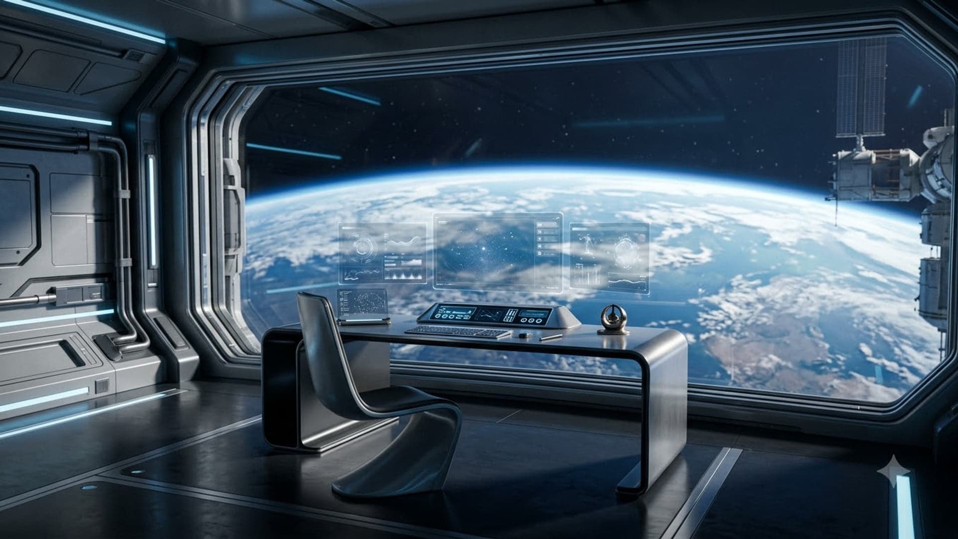 Futuristic Space Station Office — funny virtual background for Teams, Zoom and Google Meet