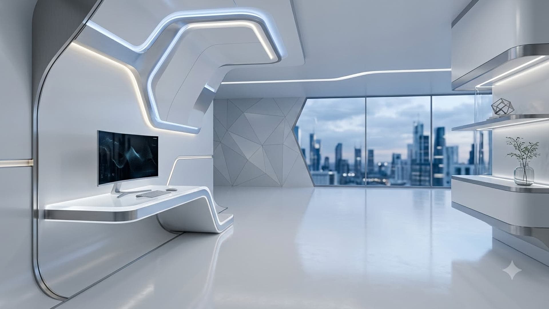 Futuristic Workspace — funny virtual background for Teams, Zoom and Google Meet
