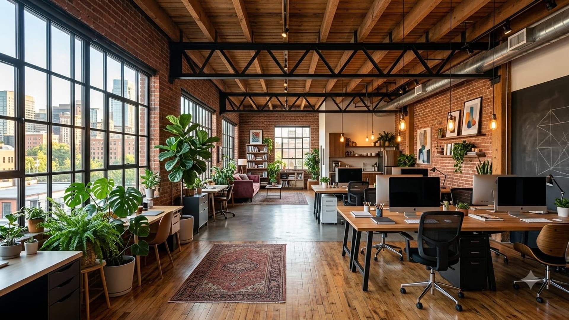 Urban Loft Workspace Interior — funny virtual background for Teams, Zoom and Google Meet