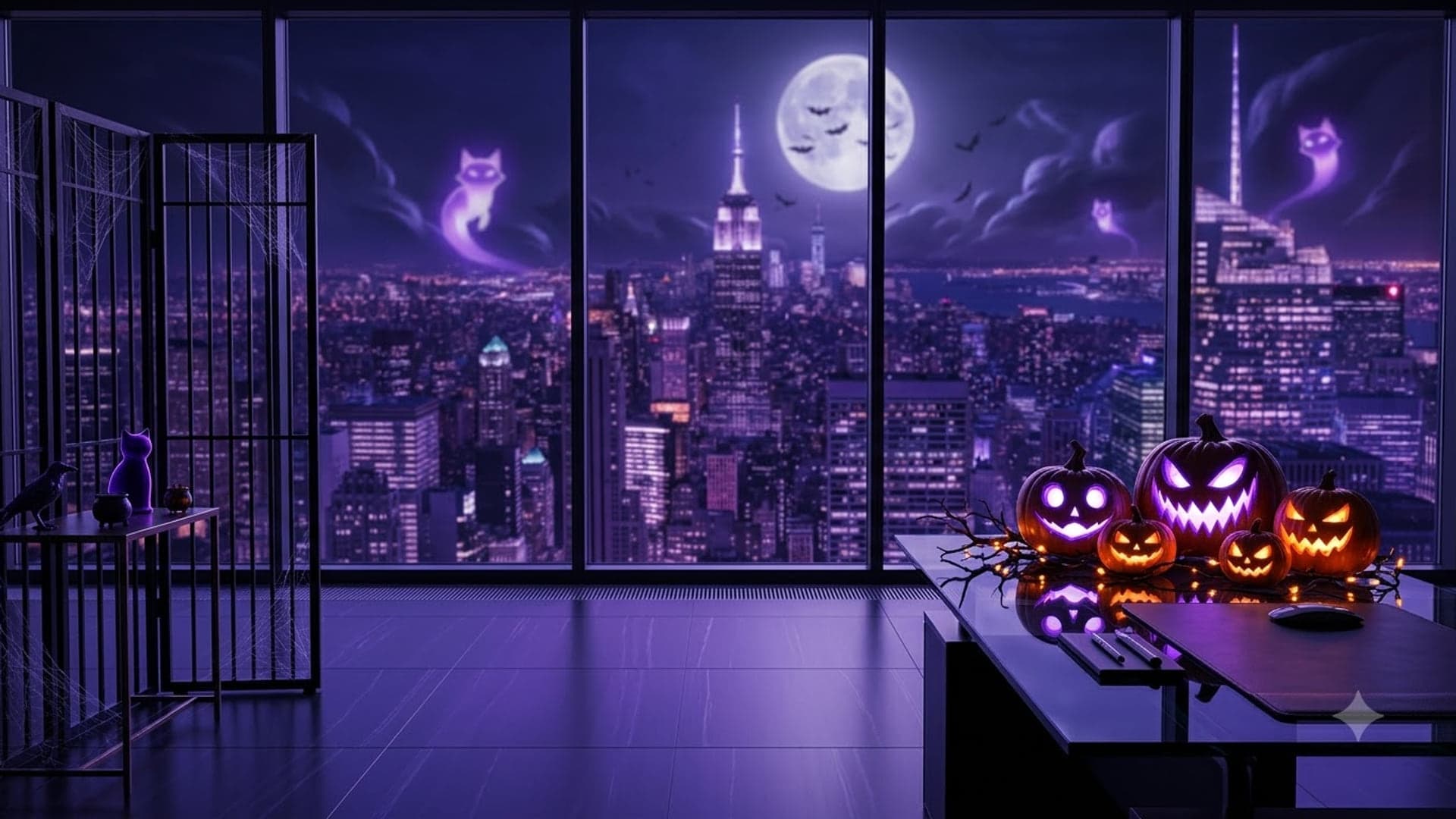 Halloween City Skyline — funny virtual background for Teams, Zoom and Google Meet