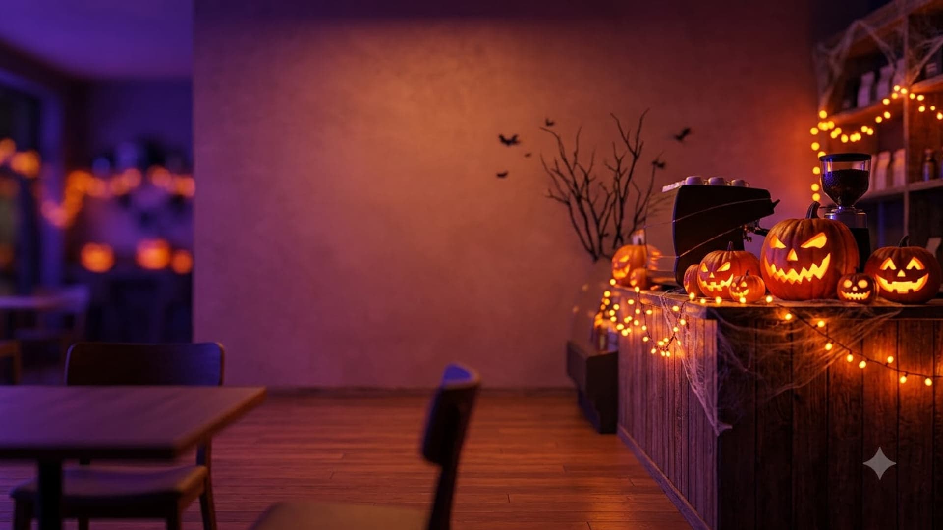 Halloween Coffee Shop — funny virtual background for Teams, Zoom and Google Meet