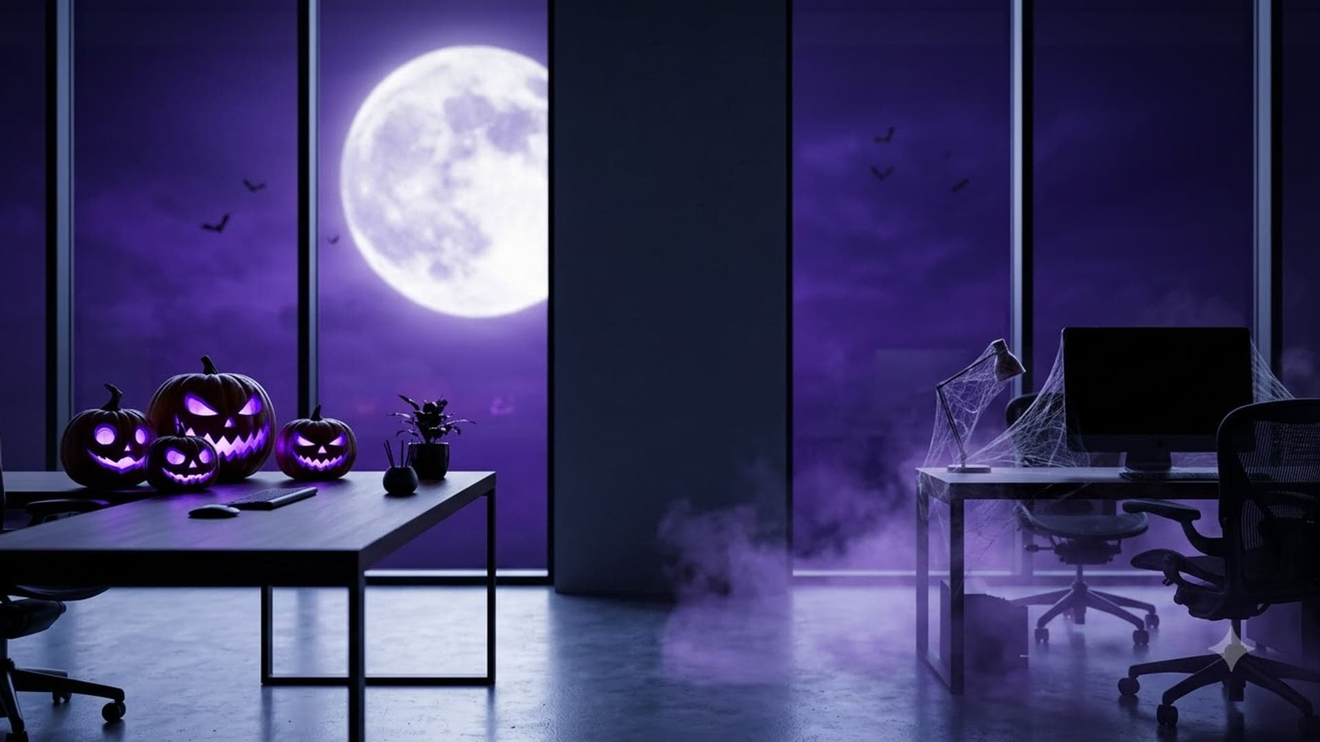 Halloween Night Office — funny virtual background for Teams, Zoom and Google Meet