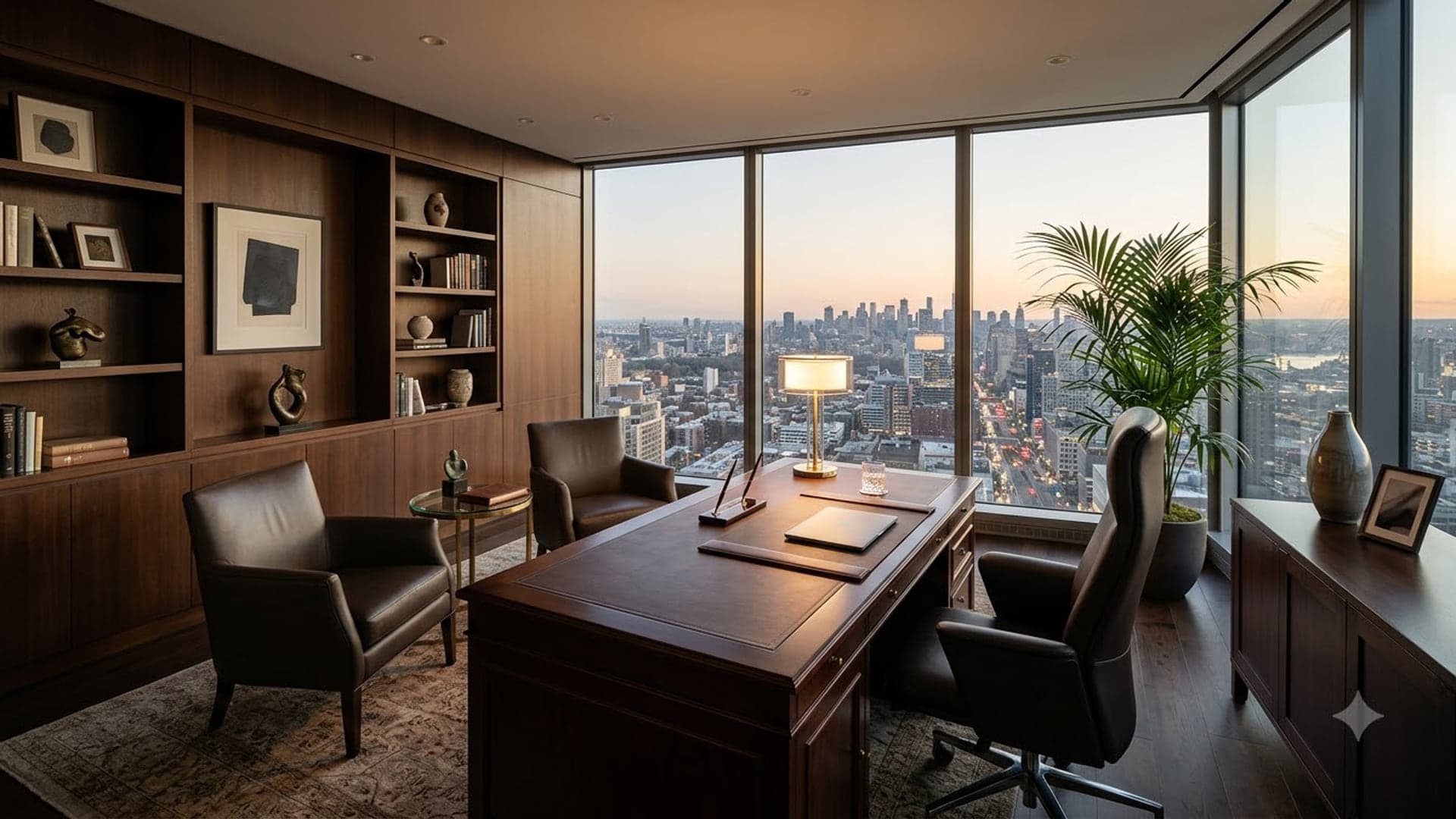Executive Office With City Skyline — funny virtual background for Teams, Zoom and Google Meet