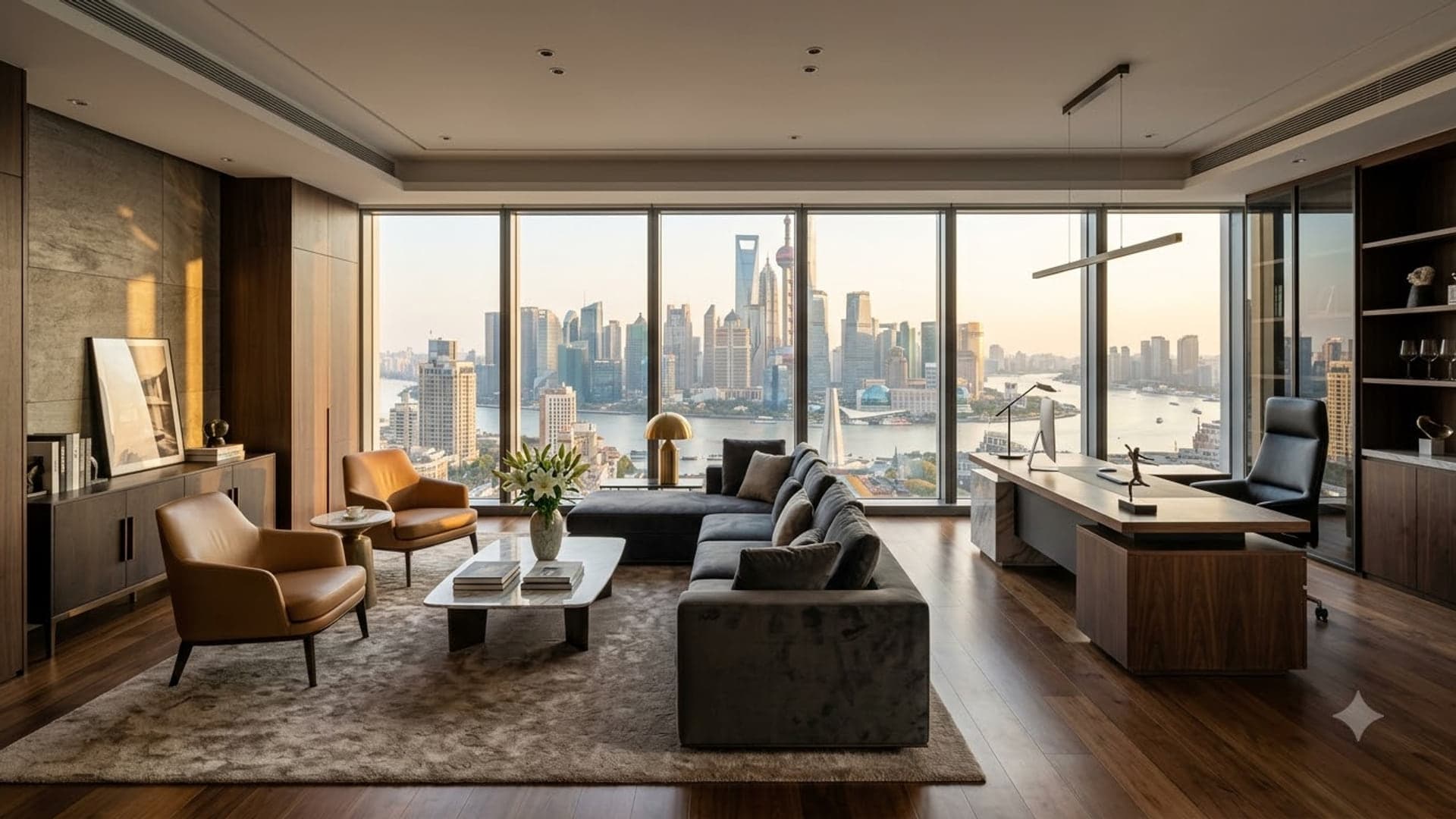 Luxury Office Overlooking City — funny virtual background for Teams, Zoom and Google Meet