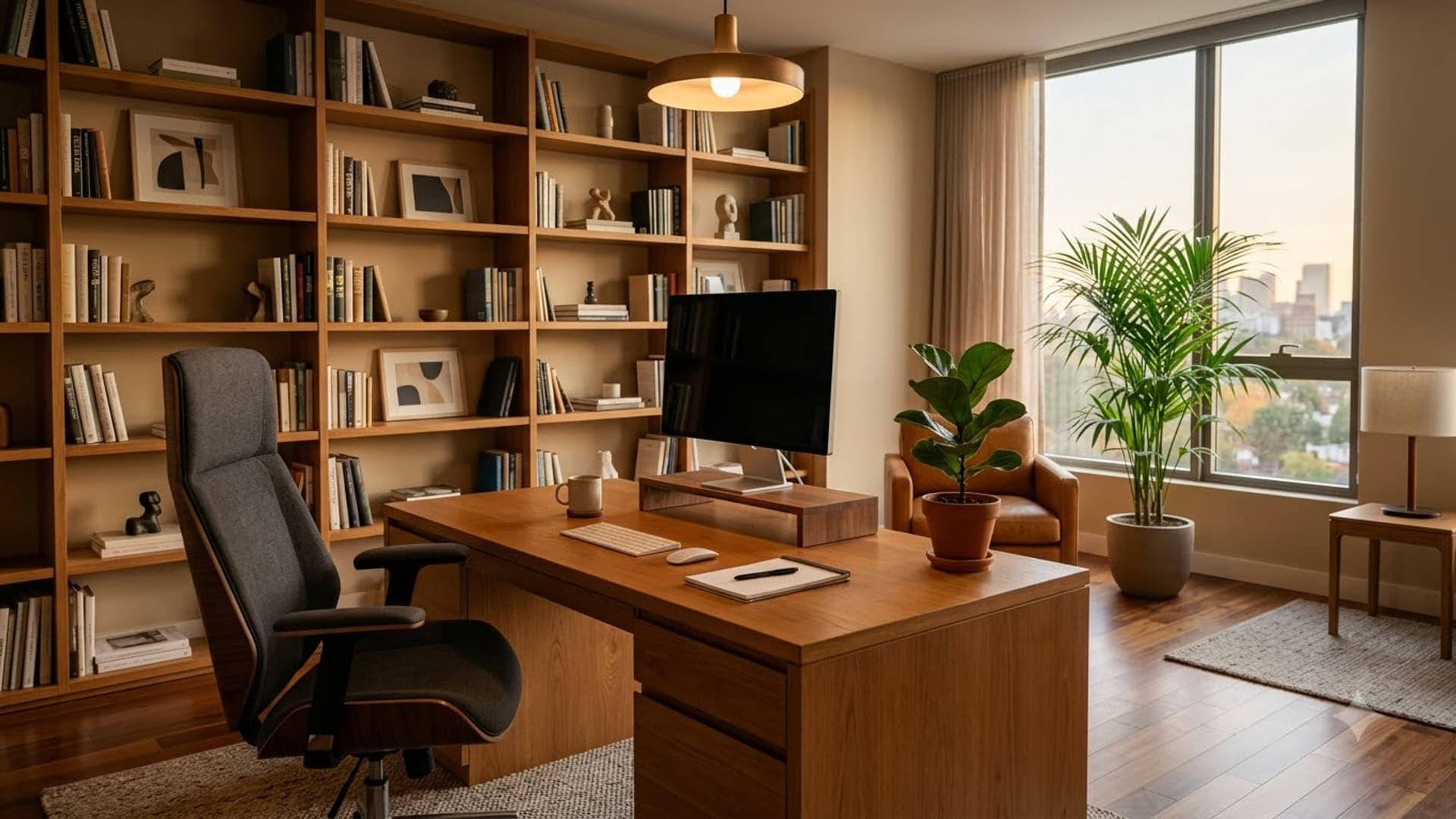 Modern Office With Warm Furniture — funny virtual background for Teams, Zoom and Google Meet