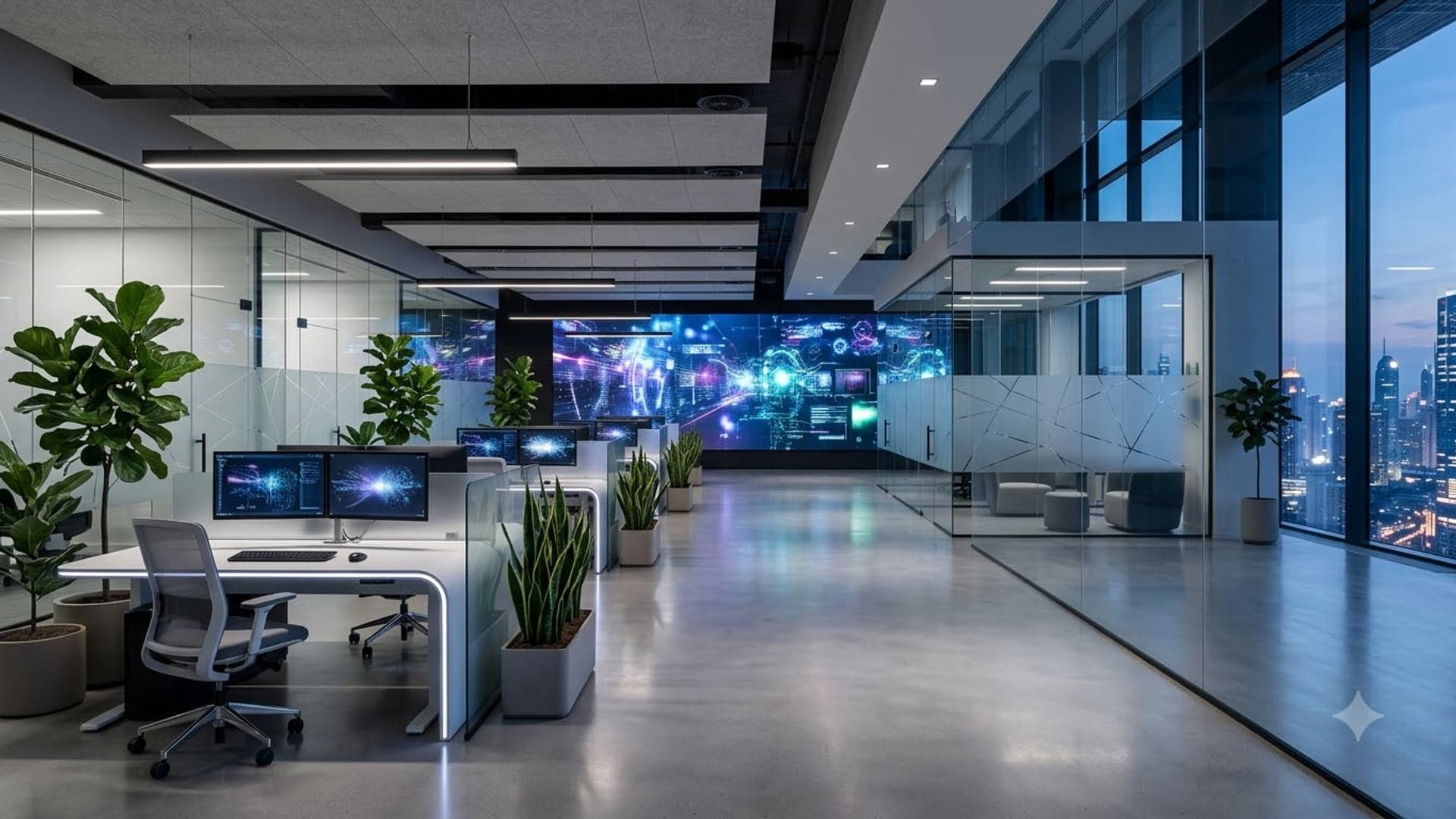 Tech Office With Digital Displays — funny virtual background for Teams, Zoom and Google Meet