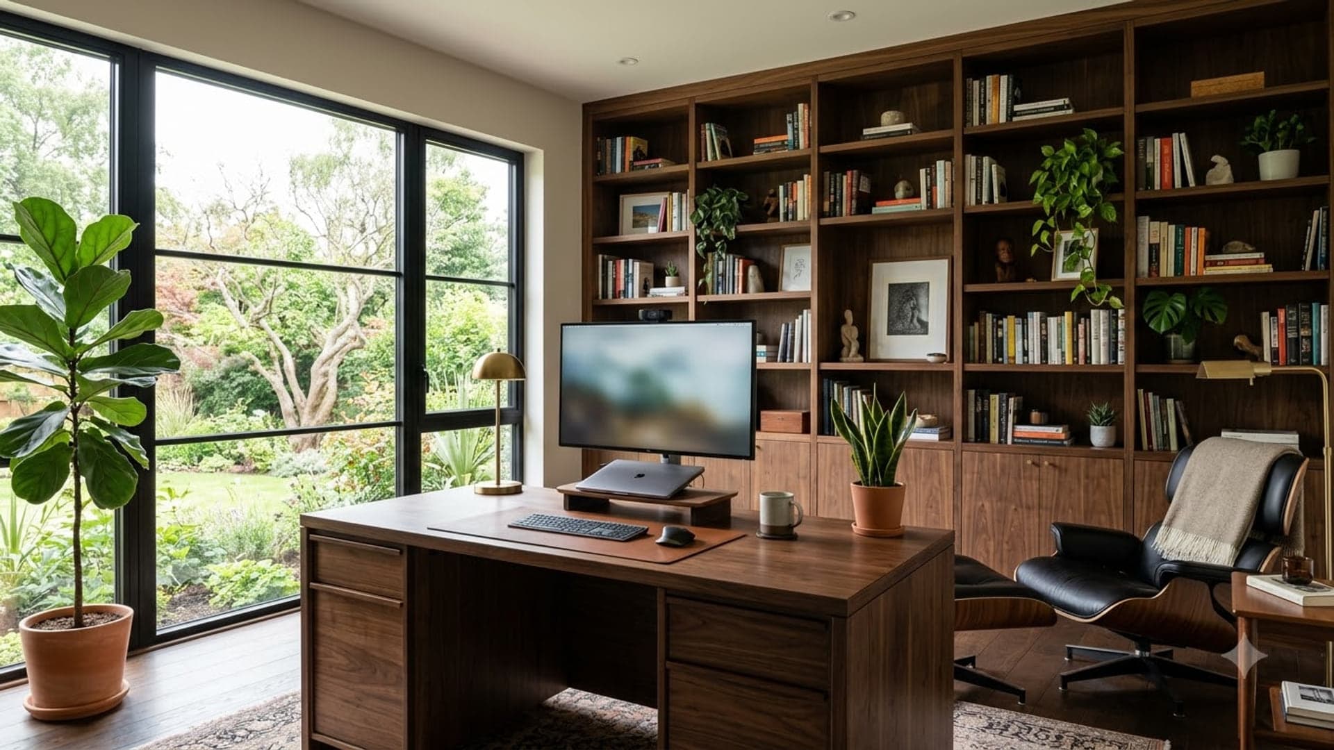 Home Office With Wooden Furniture — funny virtual background for Teams, Zoom and Google Meet