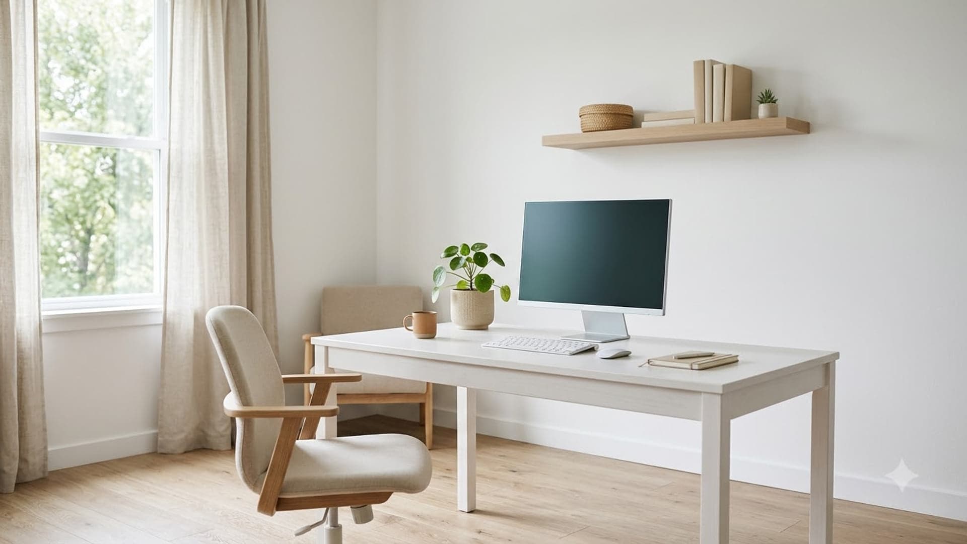 Minimalist White Office Workspace — funny virtual background for Teams, Zoom and Google Meet