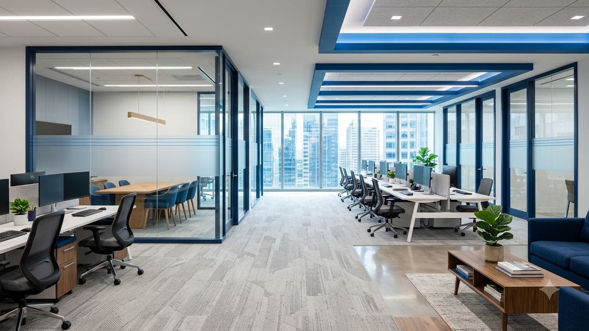 Modern Corporate Workspace Interior — funny virtual background for Teams, Zoom and Google Meet