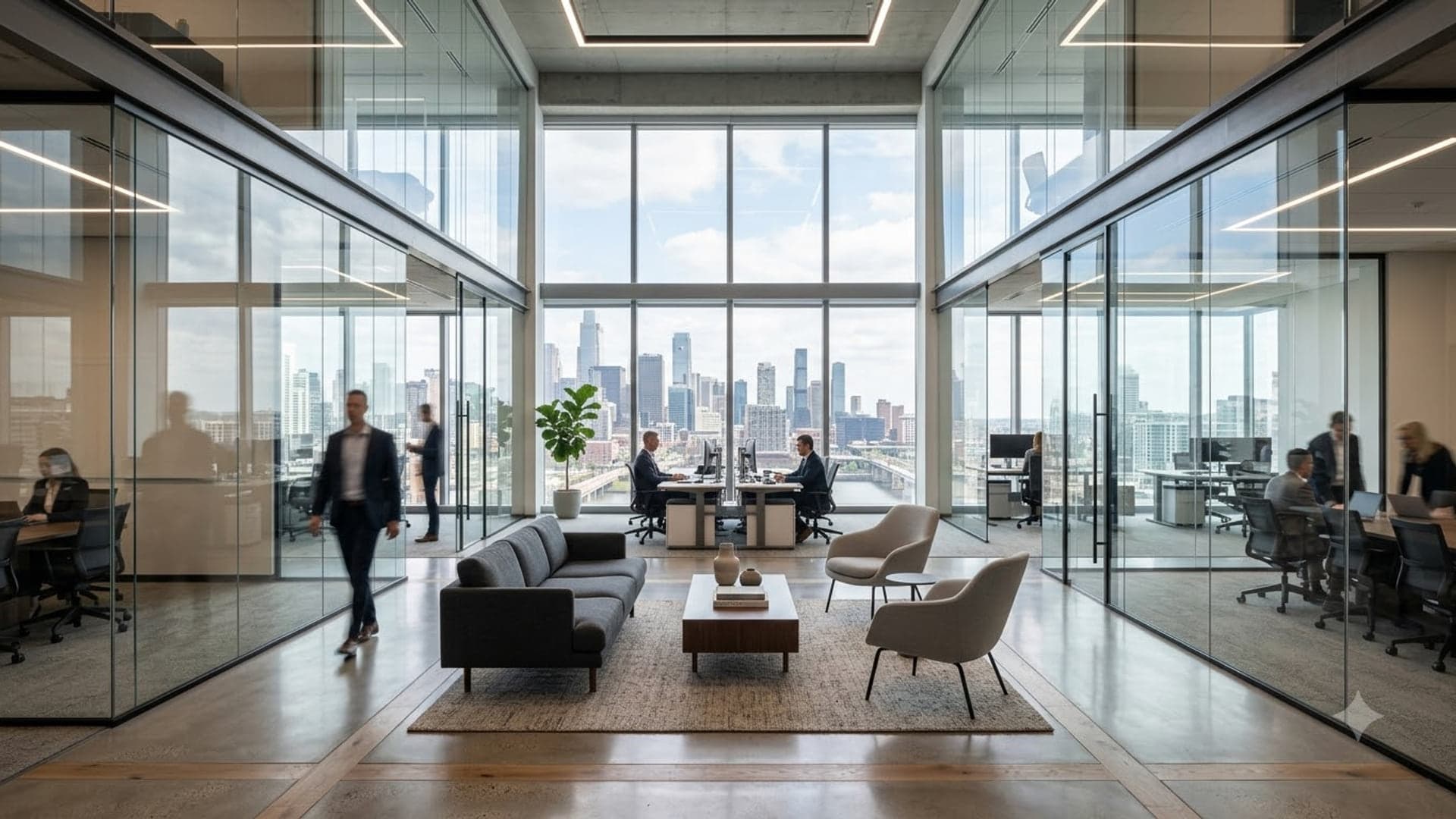 Modern Glass Office Interior — funny virtual background for Teams, Zoom and Google Meet