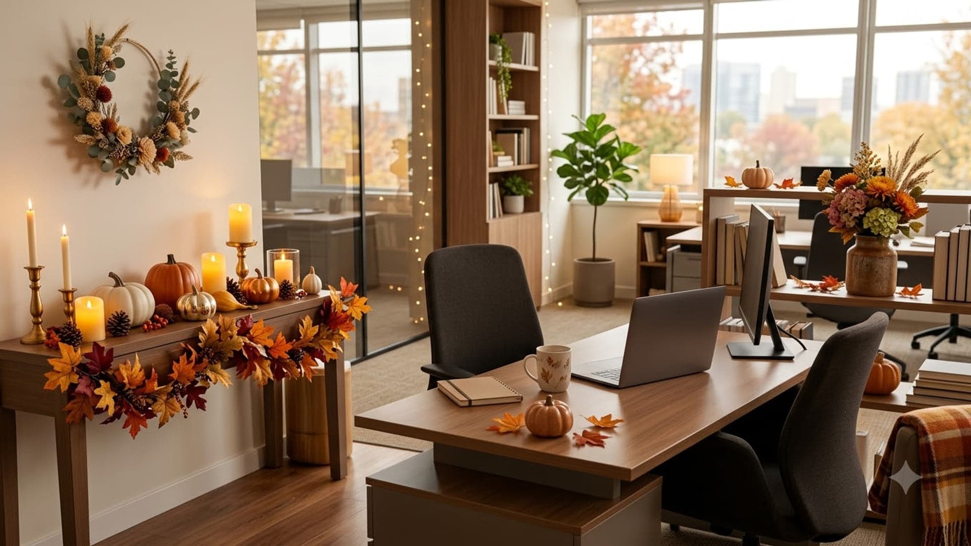 Office Decorated For Thanksgiving 2 — funny virtual background for Teams, Zoom and Google Meet