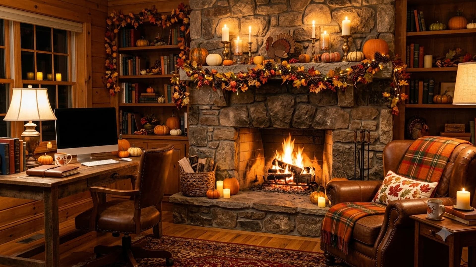 Office With Stone Fireplace — funny virtual background for Teams, Zoom and Google Meet